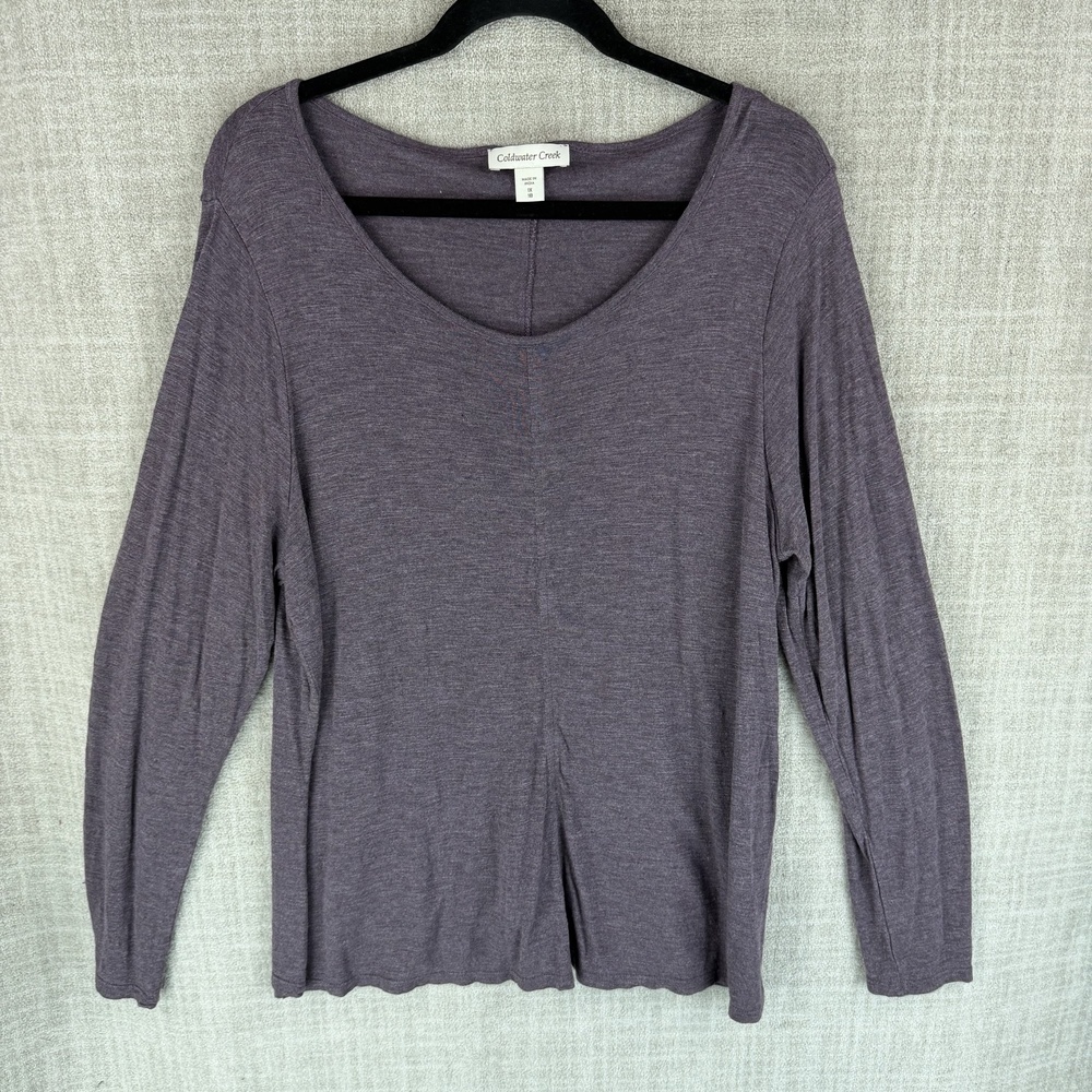 Coldwater Creek T-Shirt Womens 1X Purple Tunic Scoop Neck Long Sleeve Viscose